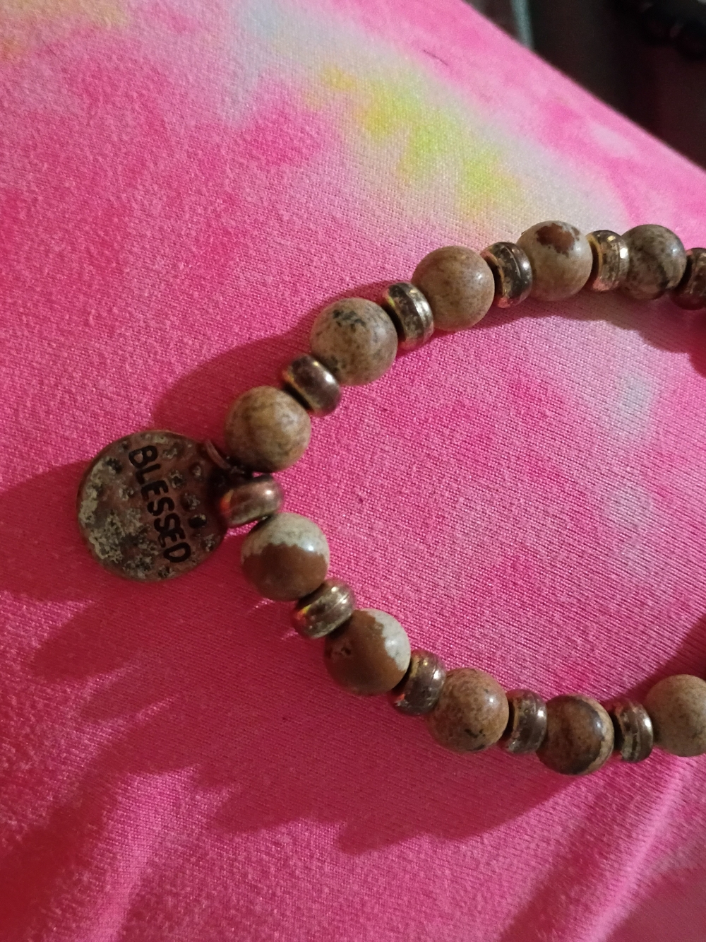 Blessed Brown Stone Beaded Stretch Bracelet